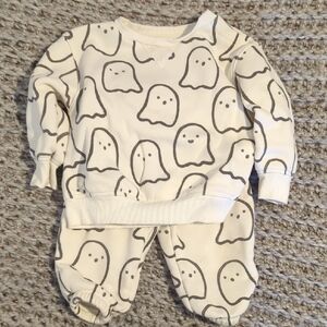 Kids Ghost Print Matching Set - White